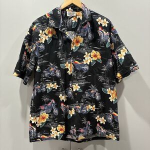 Pacific Legend Hawaiian Floral Shirt XL Black Motorcycle Aloha USA Flag Chopper